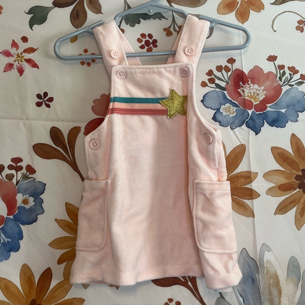 Petit Lem Baby Girl 6M Velour Shooting Star Spring Overall Button Dress
